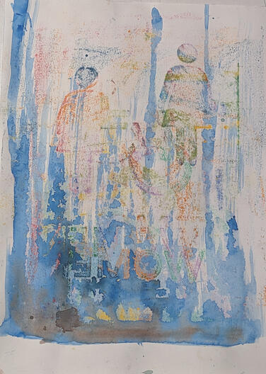 the bathroom, 2024. oil pastel and watercolor on paper, 8.5x11in